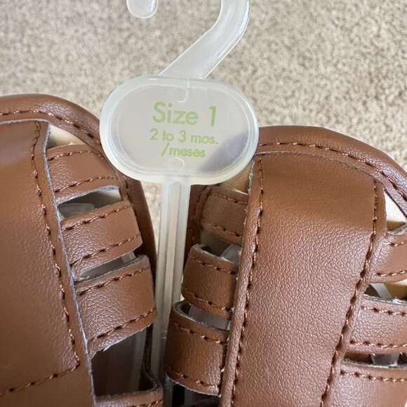 New Baby Sandals Brown Faux Leather Size 1 - Picture 3 of 5
